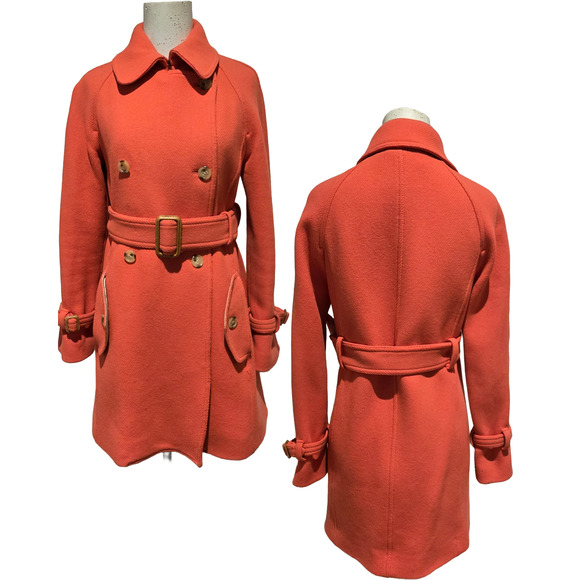 J. Crew Nello Gori Coral Stadium Cloth Wool Double-Breasted Trench Coat, Size 2 - Picture 2 of 8